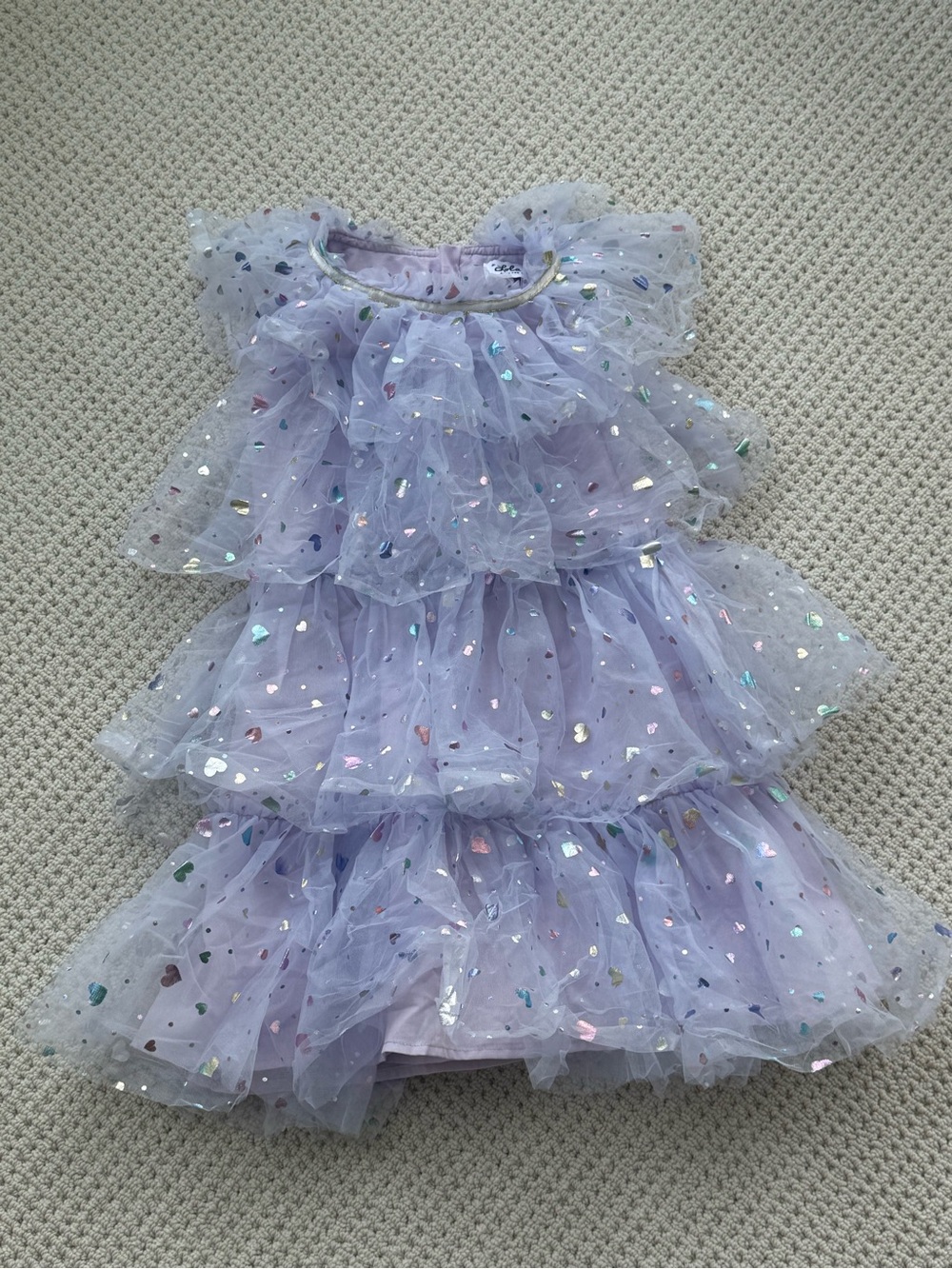 Lola + The Boys Lavender Iridescent Heart Layered Tulle Dress